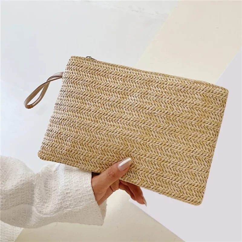 Fsahion Woven Ladies Straw Woven Handbag for Women's Holiday Beach Casual Tote Top-Handle Bags Handmade Retro Shoulder Bags 2024