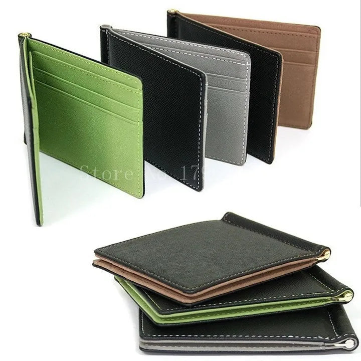 Leather Men Money Clips Metal Solid Wallets Credit Dollar Purses Money Holder portafoglio Wallet for Male Minimalist Card Holder