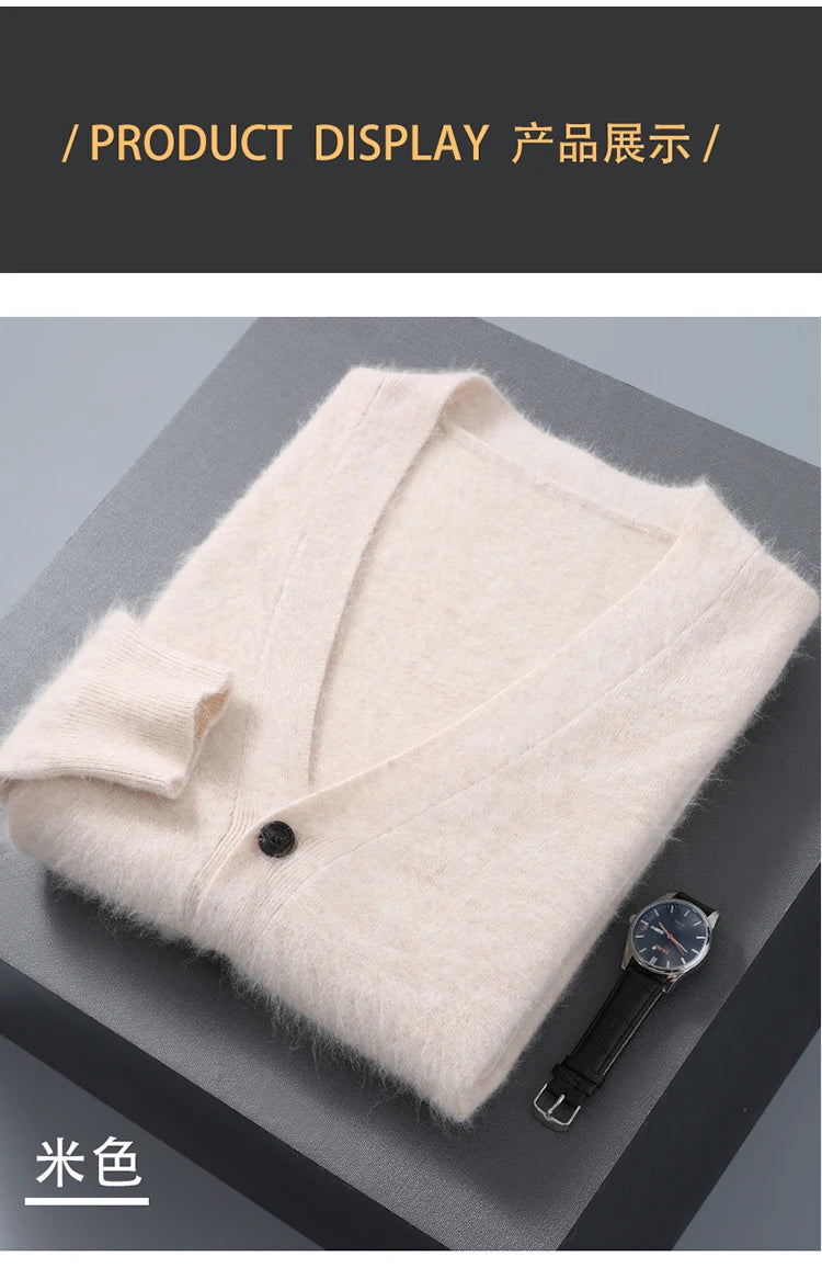 Hot selling new product 100% pure mink cashmere men's cardigan sweater casual simple knit cardigan long sleeved jacket men's