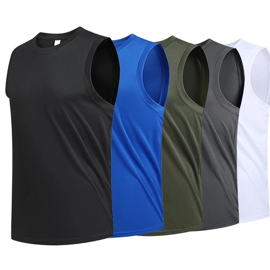 Men's New Large Size Breathable Ice Silk Quick Dry Sleeveless Vest Round Neck Casual Running Fitness M-8xl Summer Sports T-Shirt