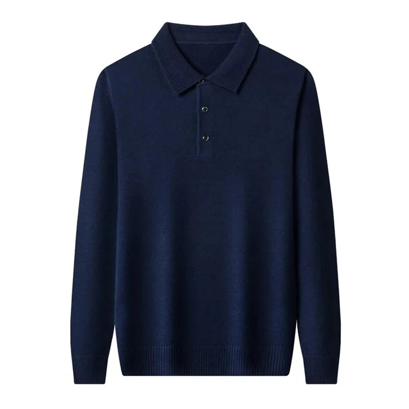 Pull à revers à manches longues pour homme en 100 % laine mérinos, col POLO, haut ample, chemise décontractée en tricot