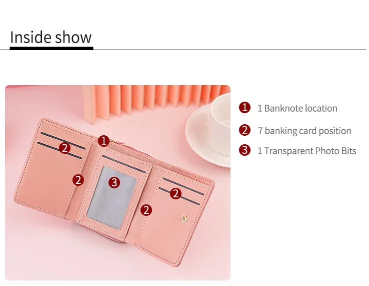 Small Women's Wallet Solid Short Pu Leather Female Wallets Hasp Coin Purse Card Holders for Girls Student 2024 Clutch Money Bag