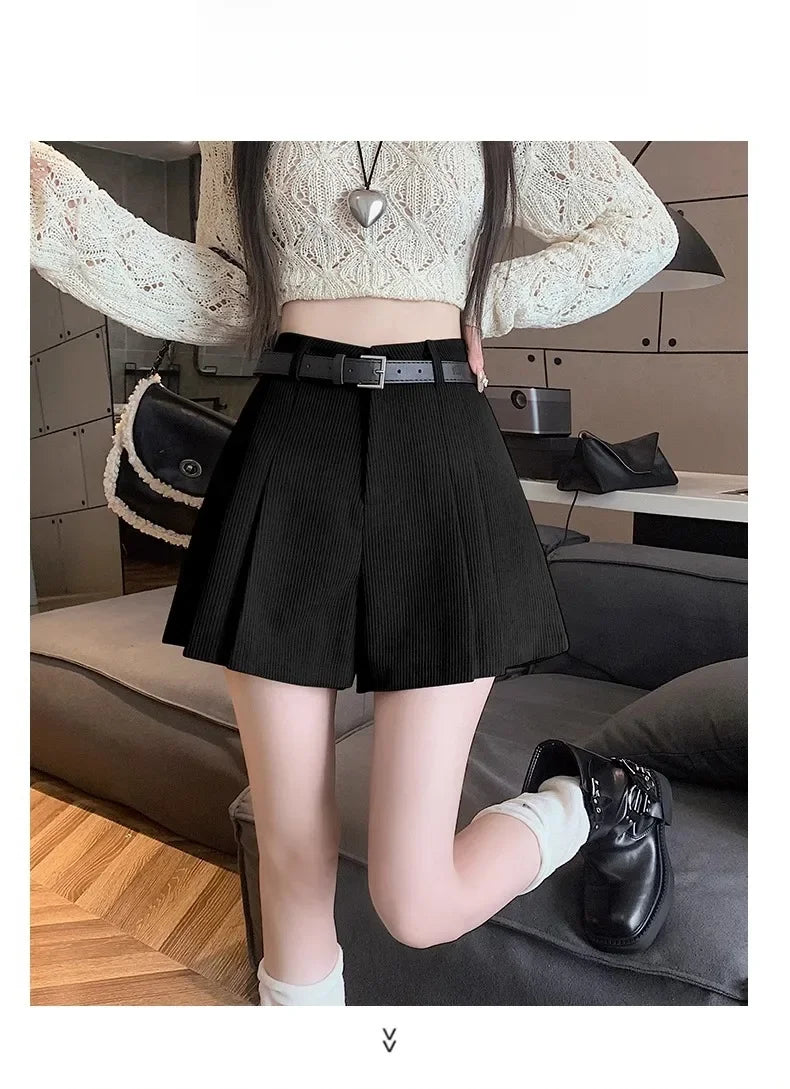 Corduroy Velvet Women Shorts Autumn Winter High Waist Slim Flared Trousers Fashionable Temperament A- crotch Boots