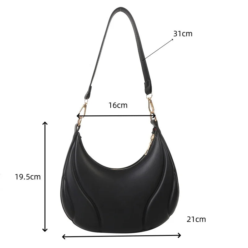 Retro Solid Color Shoulder Bag PU Leather Handbags for Women Simple Ladies Underarm Bag Designer Hobos Saddle Crescent Chic Bag