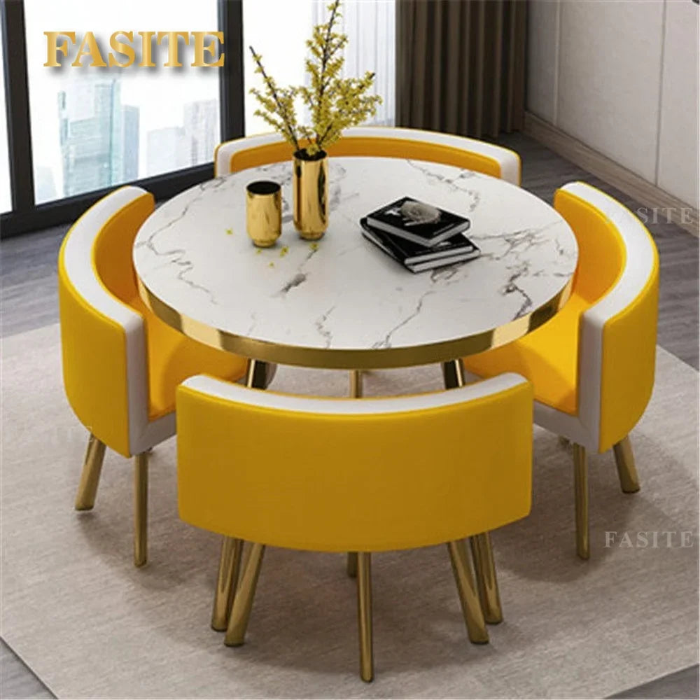 Marble Round 80cm Dining Tables Set 4 Chairs Modern Center Wood Table Luxury White Apartment Furniture