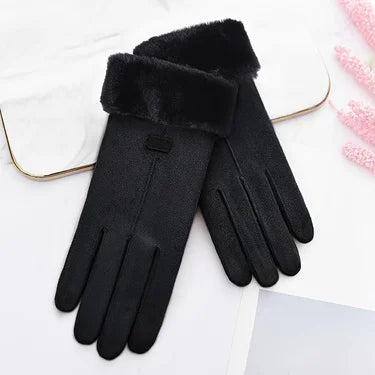 Women Winter Thick Plush Leather Gloves Fashion Winter Warm Skiing Outdoor Women Gloves Lady Elegant Casual Touch Screen Gloves