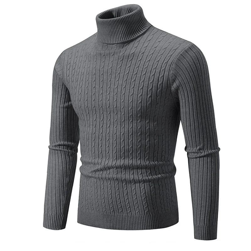 Pull d'hiver épais et chaud à col roulé pour homme, pull de marque à coupe ajustée, tricot à double col