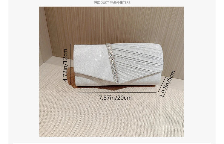 Ladies Glitter Silver Clutch Bag Envelope Evening Bag Fashion Elegant Long Purse Women Chain Shoulder Bags Wedding Party Handbag