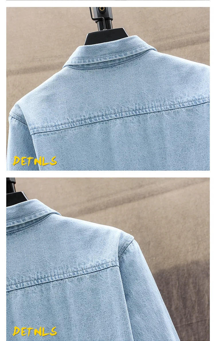 Fashion Large Cotton Denim Long Sleeved Men's Casual Large Loose Work Coat Fashion Shirt Formal Cotton Fashion Slim Men Shirt