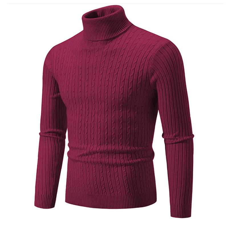 Pull d'hiver épais et chaud à col roulé pour homme, pull de marque à coupe ajustée, tricot à double col