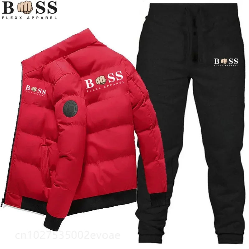 2024 Mode Hiver Coréen BSS FLEXX APPAREL Hommes Mode Chaud Nouveau Coupe-Vent Haute Qualité Polyester Fermeture Éclair Veste et Pantalon 2-p