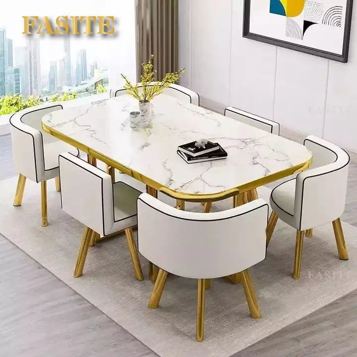 New 2024 Modern Rectangular Negotiation Table and Chair Combination Scandinavian Conference Table Living Room Set with 6 Chairs