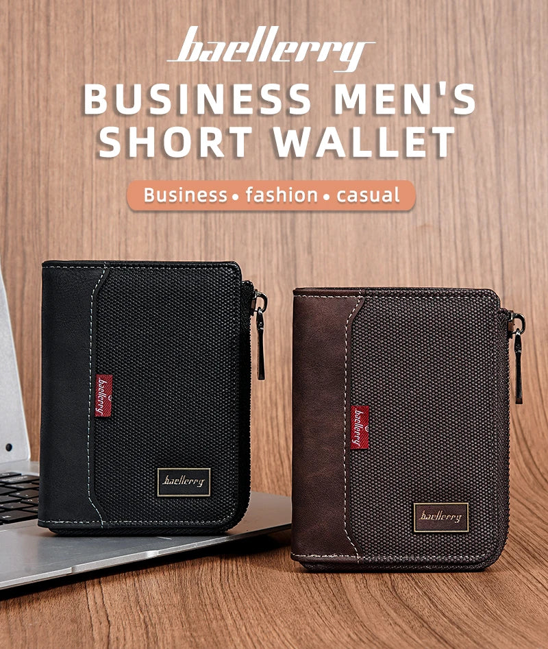 Baellerry RFID Simple Short Men Zipper Wallets Luxury Brand Card Holder Male Wallet Photo Holder Coin Pocket Man Purses