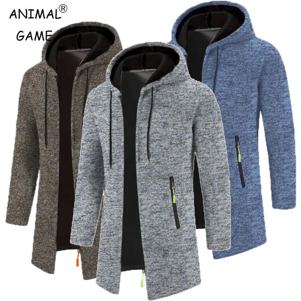 New Mens Long Sleeve Hooded Sweater for Men Zipper Sweatshirts Oversize Streetwear Warm Solid Color Autumn Jacket Hoodie Men