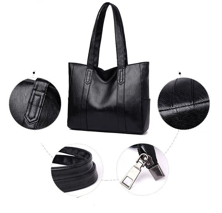 Women Bags New All-match Handbag Shoulder Simple Big Large Capacity Totes Lady Shopping Bag PU Leather Black Hand Bag