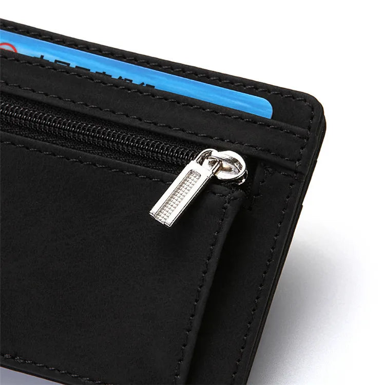 New Mini Men Wallets Name Engraved Card Holder Male Wallet High Quality PU Leather Zipper Coin Pocket Small Magic Man Purses