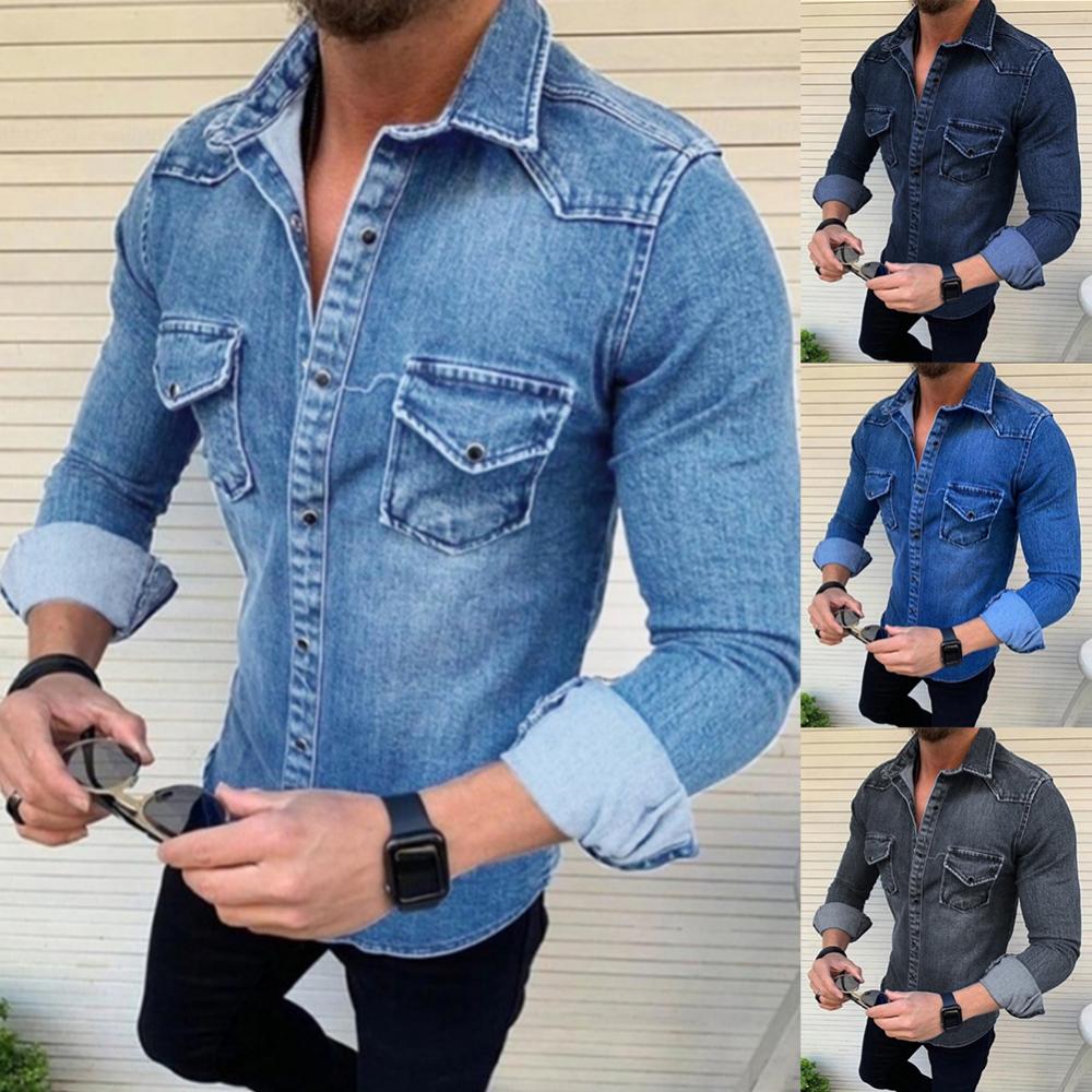 Spring Autumn Denim Shirts Men Top Long Sleeve Jeans Shirts for Men Single-breasted Casual Shirts chemise homme рубашка мужская