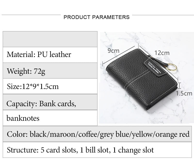 New Yellow Women Wallet Soft PU Leather Female Purse Mini Hasp Card Holder Coin Short Wallets Slim Small Purse Zipper Keychain