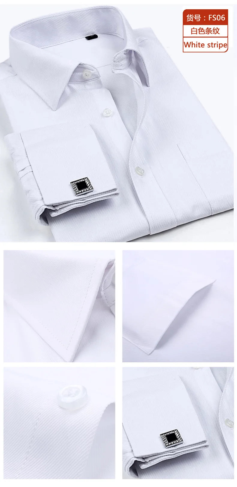 Chemise habillée à poignets français pour homme M~6XL, blanche, à manches longues, chemises sociales pour hommes, coupe régulière, pour fête, dîner, mariage, boutons de manchette, chemise formelle