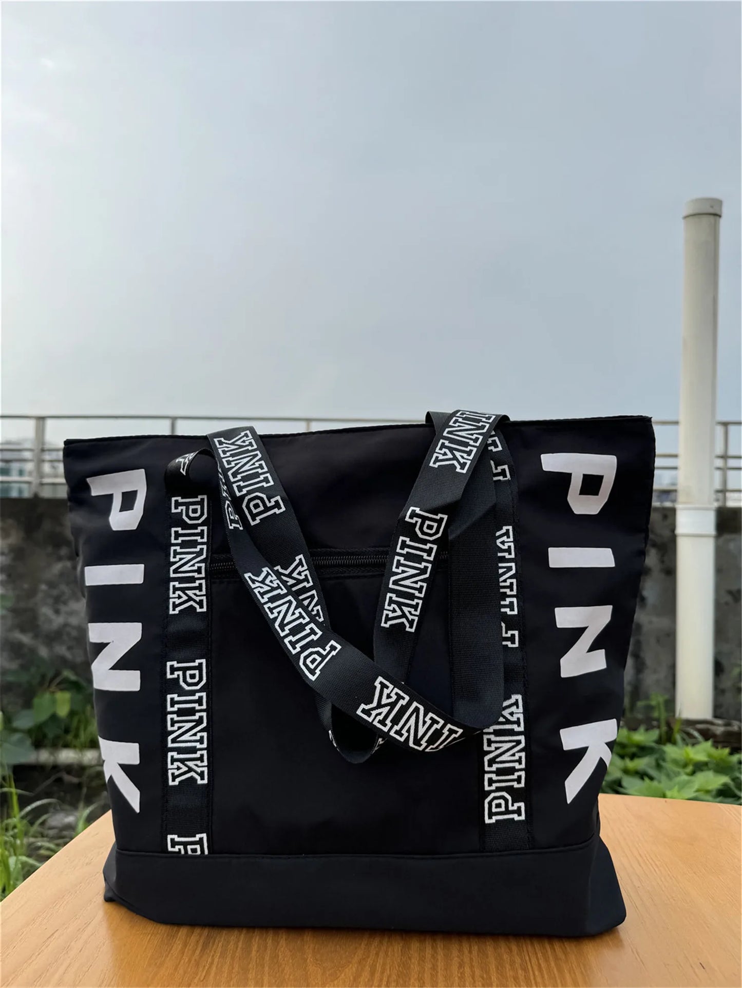 Sports Fitness Tote Bag Nylon Fabric Bags Women Handbag Pink Letter Graphic Tote Handbags Woman Shoulder Bags Casual