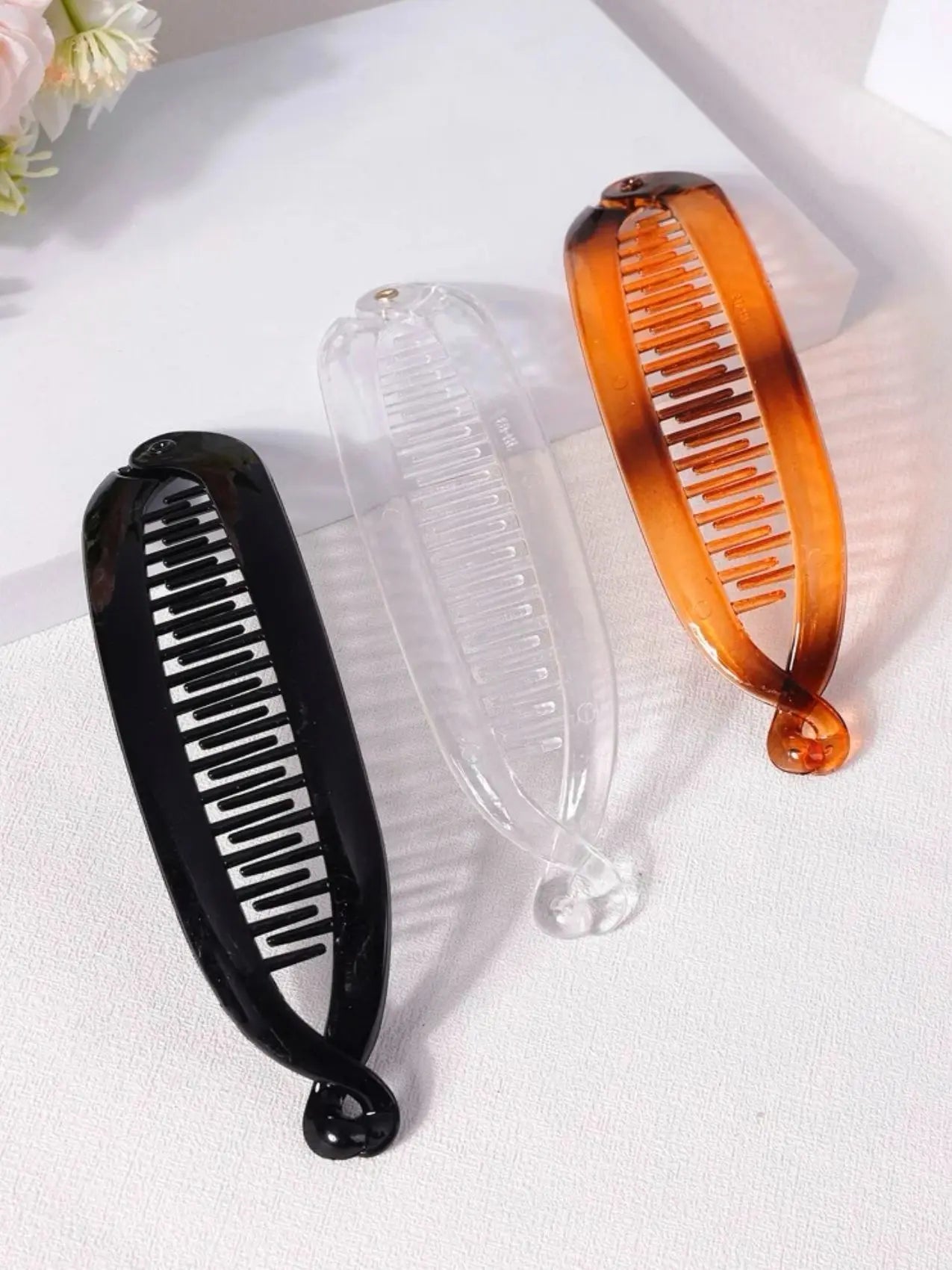 3pcs Women Black Clear Tortoiseshell Ombre Banana Clip Hair Claws Ponytail Hair Clip