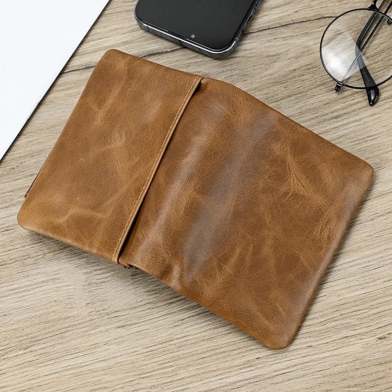 Leather Men‘s Short Wallet Hasp Genuine Leather Unisex Zipper Coin Clutch Purse Cowhide Card Holder Trifold Man wallets