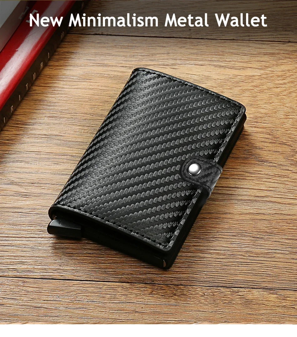 Fashion Business Carbon Fiber Credit Card Holder Wallet Men Rfid Metal Thin Pop Up Minimalist Wallet Small Purse Metal Wallet