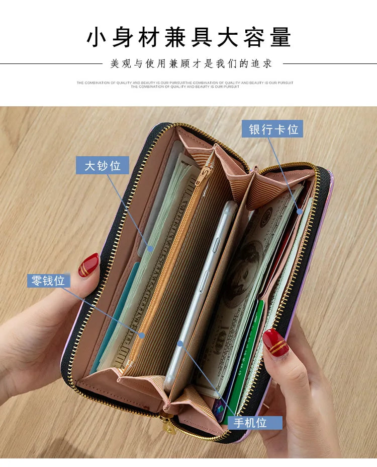 Women's Long Wallet Laser Holographic Wallet Women Long Pu Purse Fashion Female Clutch Large Capacity Zipper Purses Phone Purse