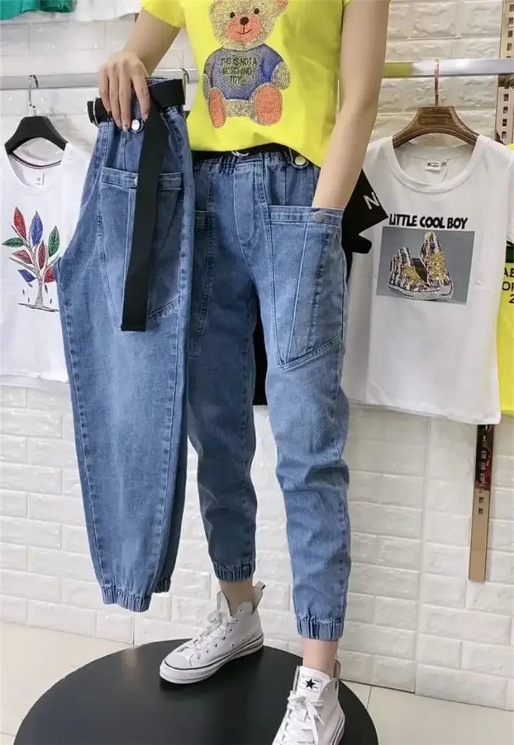 Woman Jeans Pants Spring Elastic Waist Jeans Women's High Waist Ankle Length Jogger Pants Pantalones Vaqueros Mujer