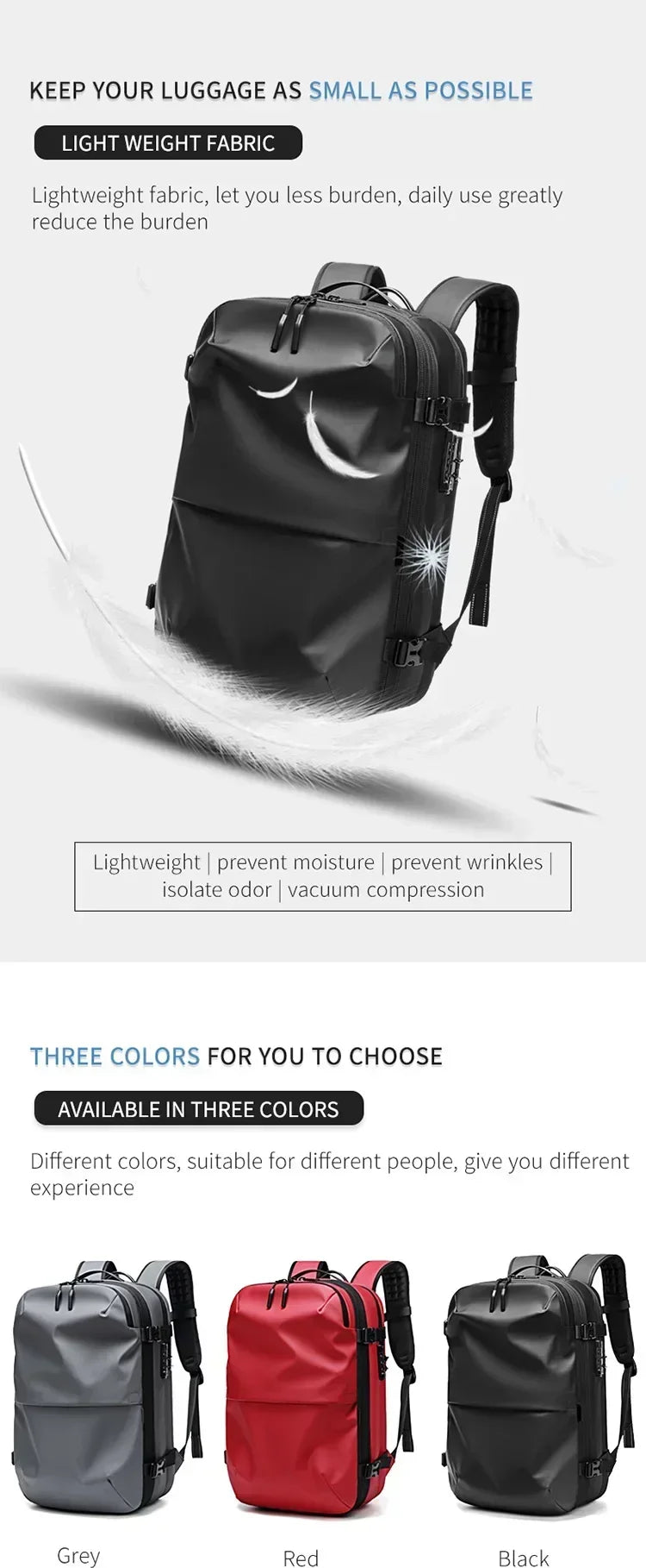 Vacuum Compression Backpack with Vacuum Pump Expandable Travel Backpack for Men Women Airline Approved Business Bag 60L