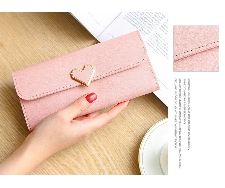 2024 Women Tri-Fold Wallet Metal Heart Pattern Girls Money Pocket Card Holder Luxury Designer Phone Clutch Fashion Card Holder