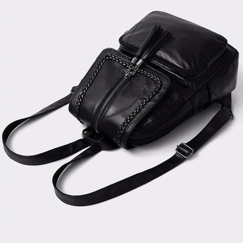 Women Genuine Leather Backpack School Bag Classic Black Waterproof Travel Shoulder Bag Multi-function Backpack Women