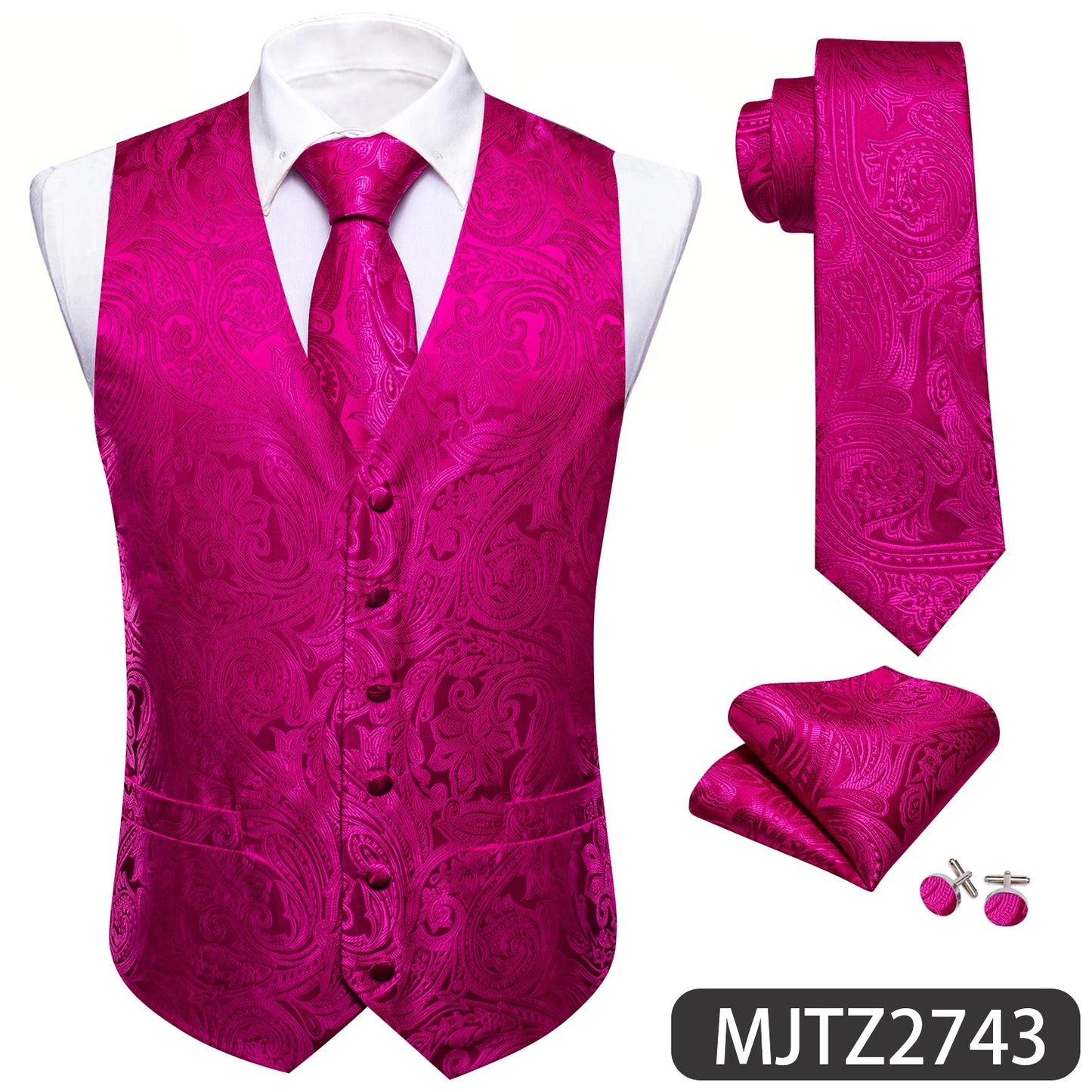 Lilac Purple Violet Lavender Silk Men Vest Tie Hanky Cufflinks Set Woven Waistcoat Sleeveless Jacket Wedding Business Barry.Wang