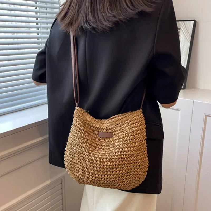 Ladies Fashion Summer Straw Crossbody Bag Women Beach Holiday Shopping Woven Shoulder Handbag Messenger Purses For Women Bags