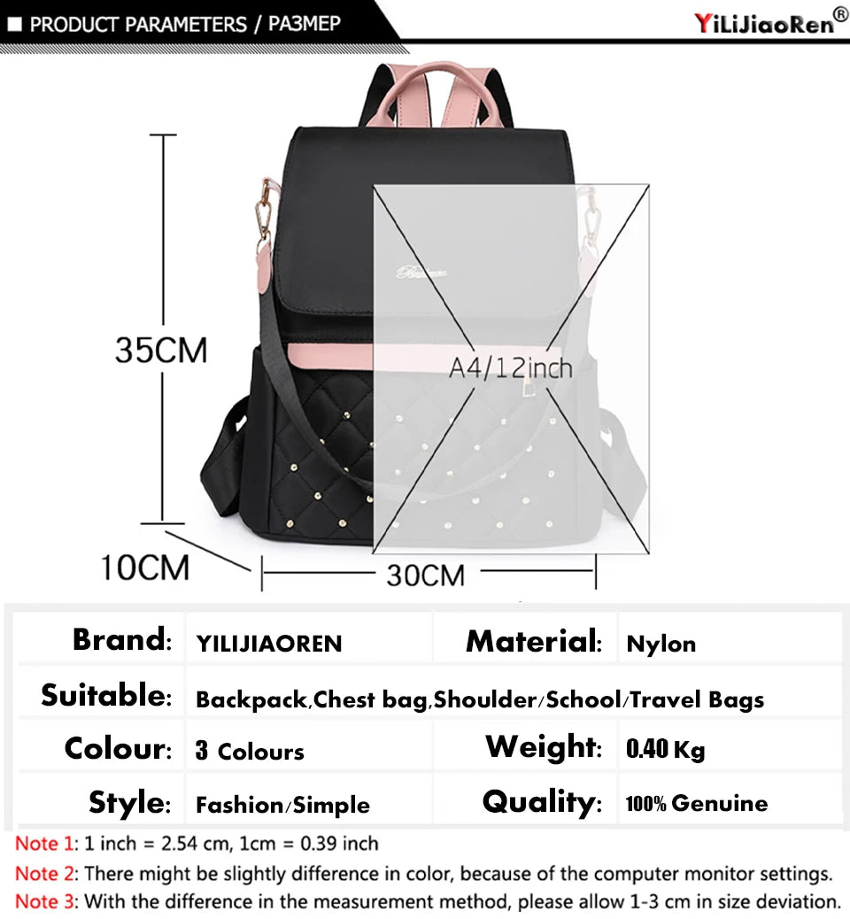 Anti Theft Backpack Woman Waterproof Nylon Big Back Pack for Women Fashion Ladies Multifunctional Bagpack Outdoor Travel Bag