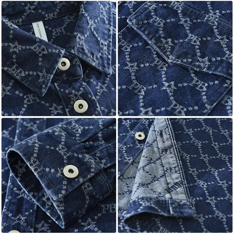 Chemises en denim vintage 100 % coton pour hommes, vêtements amples imprimés à manches longues, streetwear, printemps 2024, CM6961