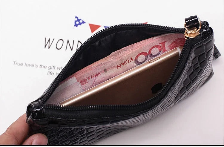 Leather Women's Long Wallet Crocodile Pattern Handbag Ultra Thin Soft Women ID Credit Card Holder Coin Purse for Female Ladies