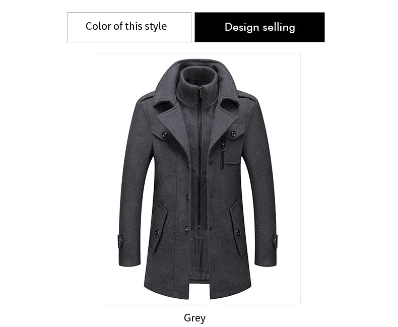 Men's Fashion Warm Autumn&Winter Jackets Trench Herrenmantel Coat for Men Double Collar Coat Jackets Mens Windproof Coats