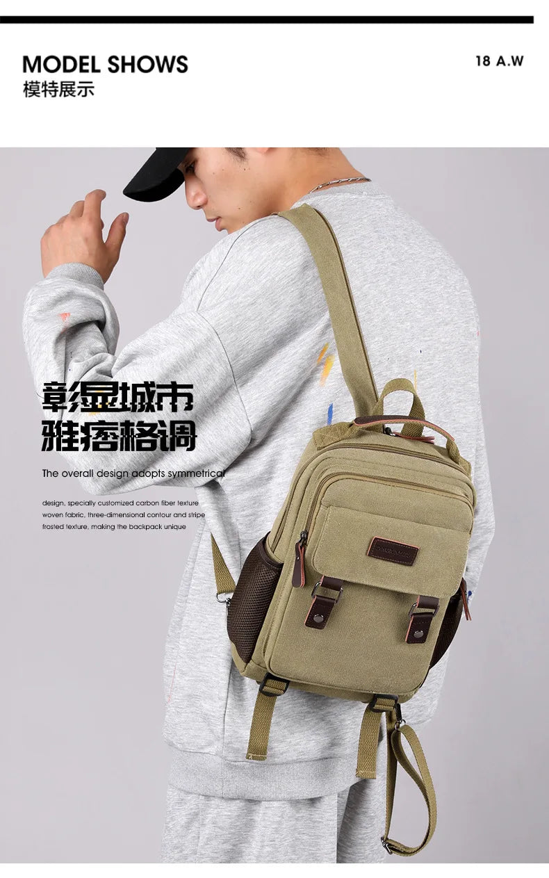 Small Mens Backpack Canvas Casual Backpacks for Men 2024 Mini Male School Bag Rucksack Man Multi-function Crossbody Bag Travel