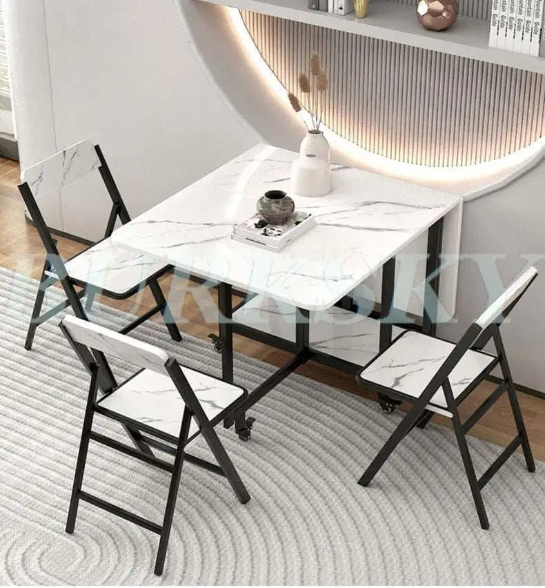 Folding Dining table Movable Table Set Dining Tables Chair Set Chair Dining Room Furniture Small Apartment Living Room Table