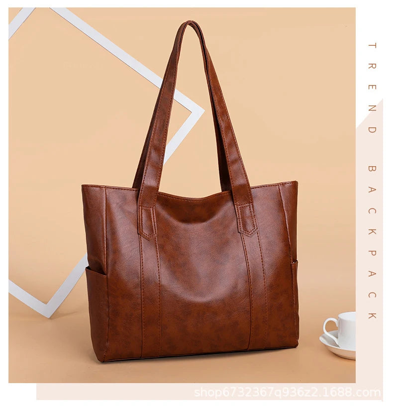 TRAVEASY 2024 Casual PU Leather Large Capacity Tote Bags for Women Fashion Solid Color Zipper Female Shoulder Bag Ladies Handbag