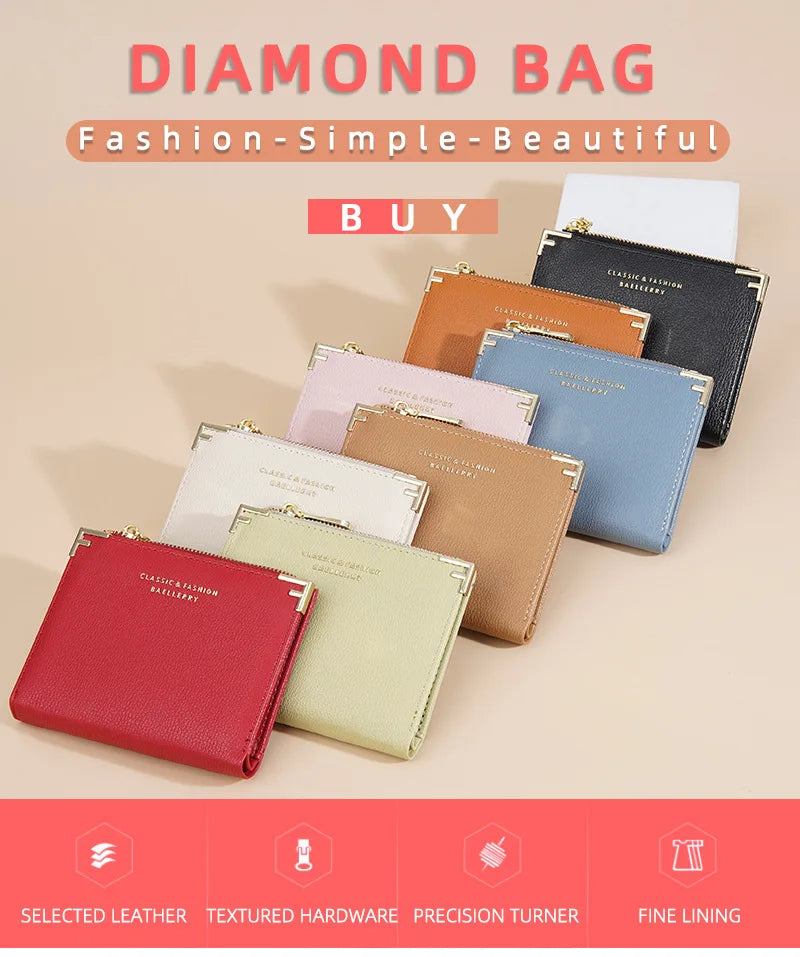 PU Leather Short Wallets for Women Small Card Holder Bag Portable Short Zipper Money Coin Purse Red Off-white Women Mini Wallet