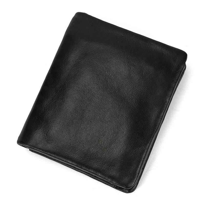 Leather Men‘s Short Wallet Hasp Genuine Leather Unisex Zipper Coin Clutch Purse Cowhide Card Holder Trifold Man wallets