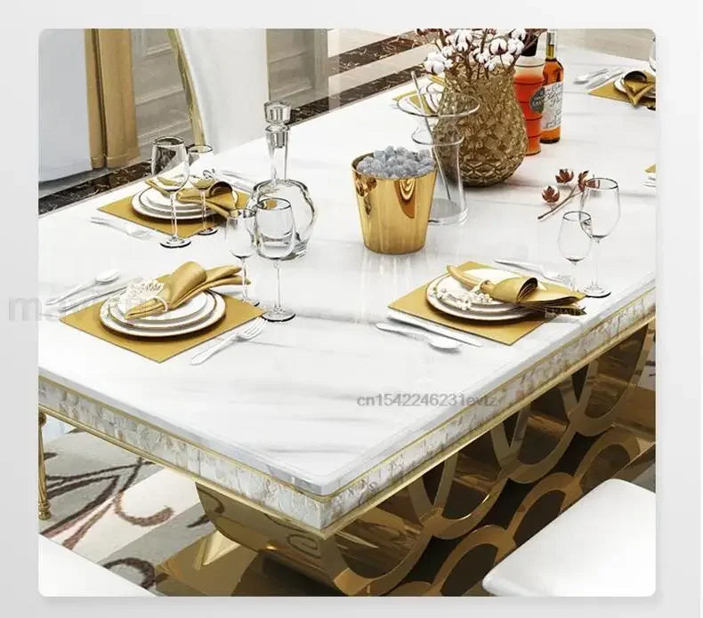 Modern Dining Table Cafe Table Furniture Kitchen 4 Chairs Steel Base Apartment Golden Set Muebles Para El Hogar Mainland China