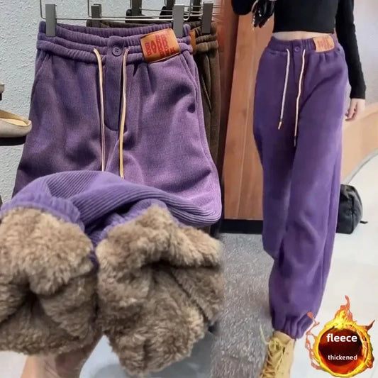 Women's Fleece-lined Sweatpants Loose-fit Casual Wool Cotton Blend Pants Autumn/winter 2023 New Style Female Trousers