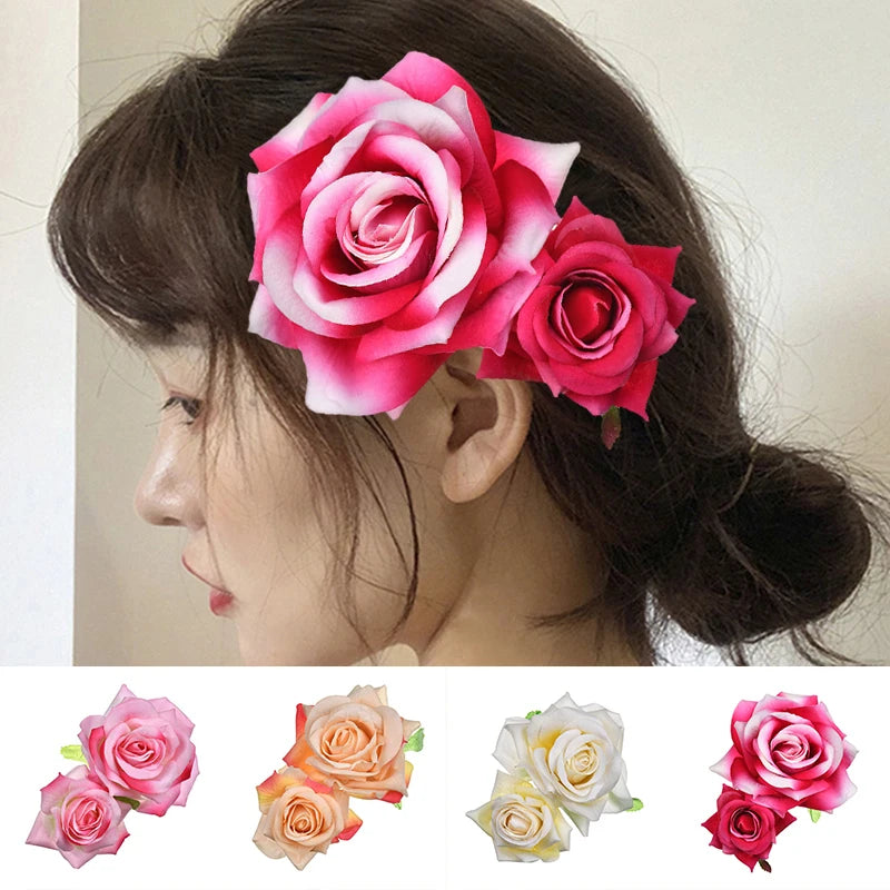 Flamenco Flowers For Hair DIY Headdress For Bridal Flocking Cloth Red Rose Flower Hairpin Hair Clip Party Hair Accessories