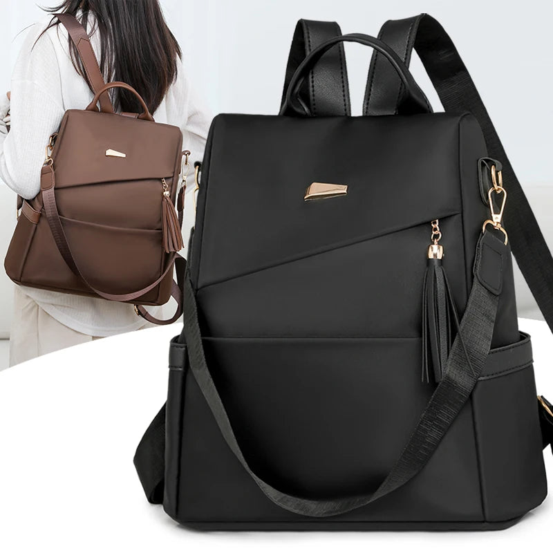 Fashion Tassel Decorative Women’s Nylon Anti-theft Backpack Casual Travel Female Shoulder Bag Large Capacity Student School Pack