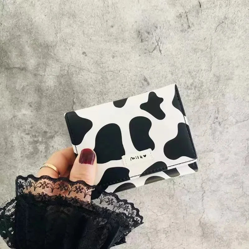 Women New Fashion Wallet Pu Leather Cartoon Cow Cattle Short Ladies Multi-card Slot Coin Purses Student Cute Triple Fold Wallet