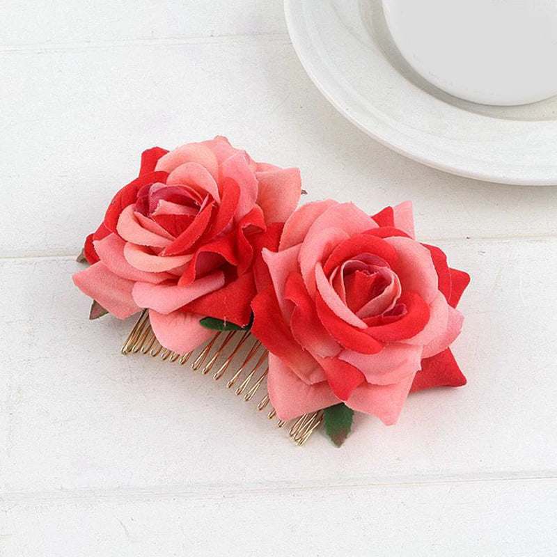 Flamenco Flowers For Hair DIY Headdress For Bridal Flocking Cloth Red Rose Flower Hairpin Hair Clip Party Hair Accessories