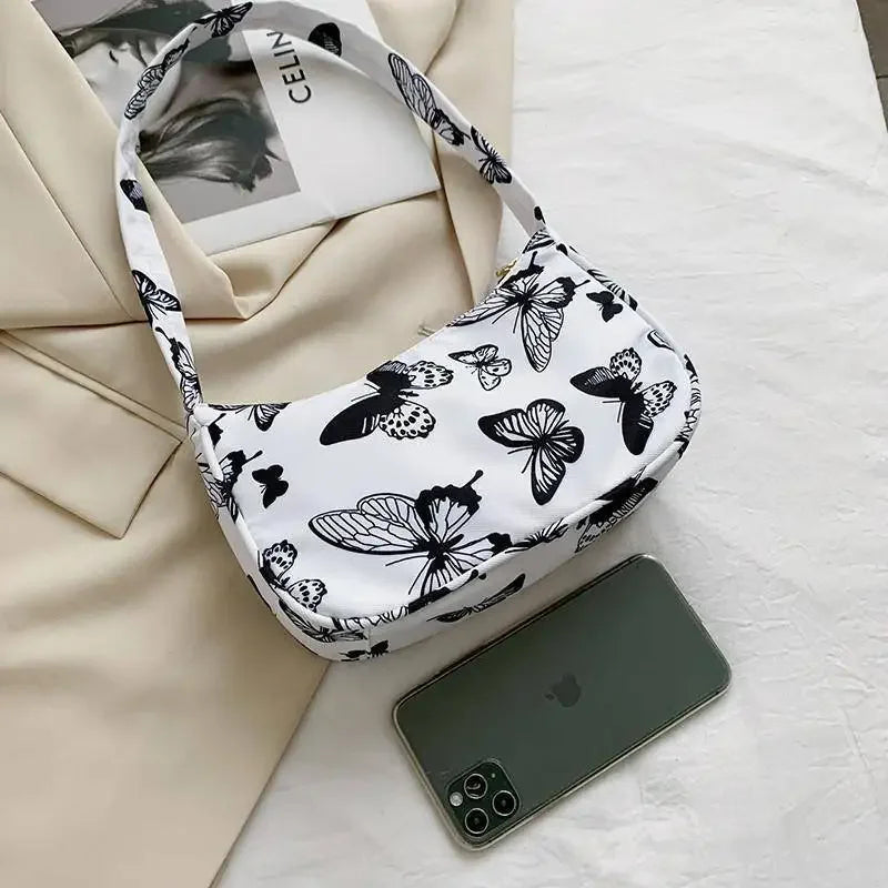 Women Shoulder Bag Fashion Animal Pattern Print Bag Casual Nylon Butterfly Leopard Zebra Cow Print Women Handbag Underarm Bags